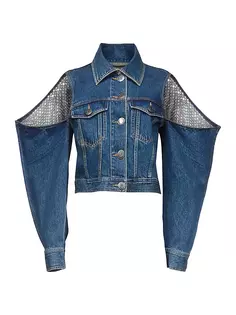 Джинсовая куртка с вырезами, украшенная кристаллами Area, цвет vintage indigo