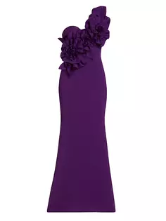 Платье на одно плечо с розеткой Badgley Mischka, фиолетовый
