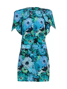 Шелковое мини-платье с цветочным принтом Stella Mccartney, синий