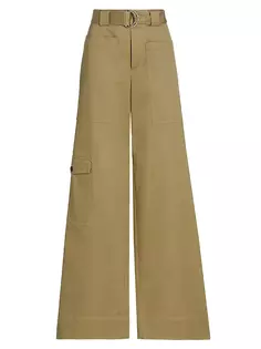 Широкие брюки карго из хлопкового твила Proenza Schouler White Label, цвет khaki green