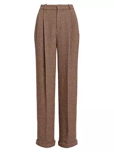 Плиссированные твидовые брюки с узором «гусиные лапки» Polo Ralph Lauren, цвет brown houndstooth