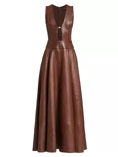 Кожаное платье макси Haylee Napa Brandon Maxwell, цвет smoked paprika