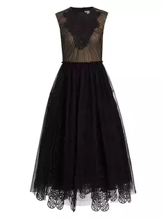 Платье миди с принтом Heart Godet Lela Rose, черный