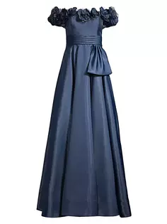 Платье с открытыми плечами и лепестками Basix, темно-синий