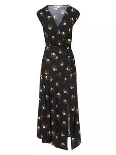 Платье миди из шелковой смеси Wixson с цветочным принтом Veronica Beard, черный
