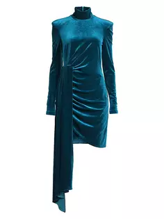 Бархатное мини-платье с длинными рукавами и драпировкой по бокам One33 Social, цвет peacock