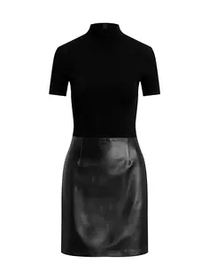 Мини-платье из смешанной кожи и смесовой ткани Ralph Lauren Collection, черный