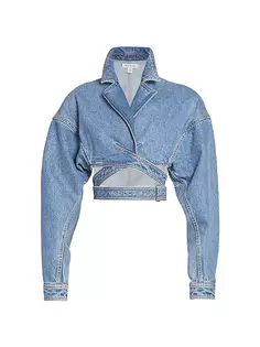 Джинсовая укороченная куртка с запахом и поясом Alaïa, синий