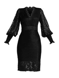 Кружевное платье-футляр с заправленной юбкой Tadashi Shoji, черный