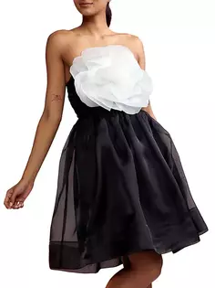 Мини-платье без бретелек с цветком из органзы Cynthia Rowley, черный