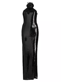 Облегающее платье с лямкой на бретельках и цветочными пайетками Rodarte, черный