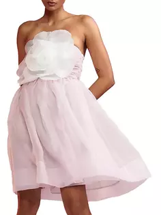 Мини-платье без бретелек с цветком из органзы Cynthia Rowley, светло-розовый