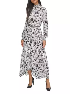 Платье миди с поясом и узором City Mist Donna Karan New York, мультиколор