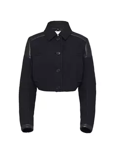 Укороченная куртка из ткани и кожи Prada, черный