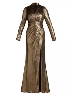 Платье из джерси цвета металлик с V-образным вырезом и эффектом металлик Tadashi Shoji, цвет bronze