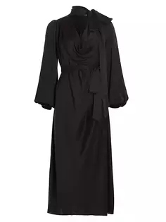 Шелковое платье-миди с высоким воротником Zimmermann, черный
