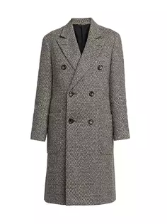 Двубортное твидовое пальто с узором «в ёлочку» Loro Piana, цвет grey cold desert