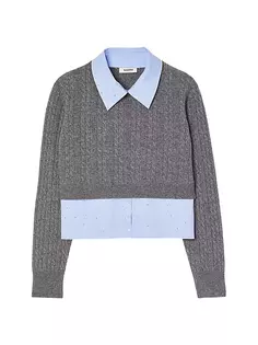 Укороченный свитер косой вязки Sandro, серый