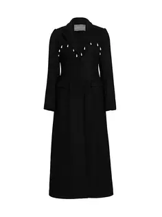 Приталенное длинное пальто с искусственным жемчугом Lela Rose, черный