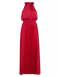 Плиссированное платье макси с вырезом через шею Arina Ramy Brook, красный