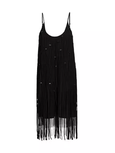 Мини-платье из тюля с вышивкой и бахромой Jason Wu Collection, черный