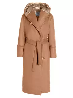 Пуховое пальто с капюшоном и запахом из смесовой шерсти Norwegian Wool, цвет camel