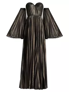 Плиссированное платье с открытыми плечами Zac Posen, цвет gunmetal