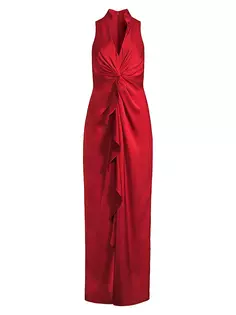Атласное платье-колонна с рюшами Aidan Mattox, цвет autumn blaze
