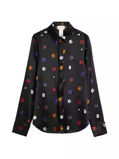 Шелковая блузка на пуговицах с драгоценными камнями Sportmax, черный