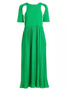 Плиссированное платье миди с вырезами на плечах Adina Deveaux New York, зеленый