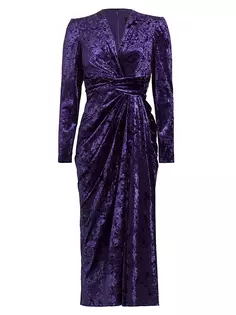 Платье миди из эластичного бархата с длинными рукавами Zuhair Murad, фиолетовый