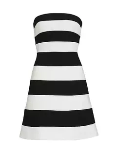 Полосатое мини-платье без бретелек Lela Rose, цвет black ivory