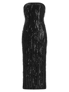Платье-миди без бретелек, расшитое пайетками и бисером Zac Posen, черный