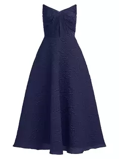 Платье миди Ellie длиной до икры с жатым эффектом Theia, темно-синий