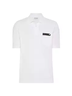Легкая хлопковая рубашка-поло с драгоценной петлей на пуговицах Brunello Cucinelli, белый