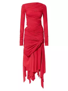Асимметричное платье-миди из джерси со сборками The Attico, красный