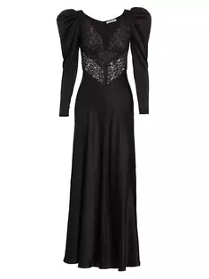 Украшенное атласное платье с пышными рукавами Rodarte, черный