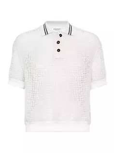 Рубашка-поло с вышивкой Dazzling Net из мохера и шерсти Brunello Cucinelli, белый