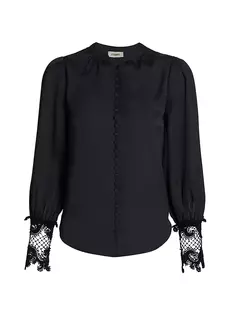 Блуза с кружевными манжетами Ava L&apos;Agence, черный L'agence