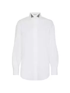 Рубашка из хлопкового поплина стрейч с монили Brunello Cucinelli, белый