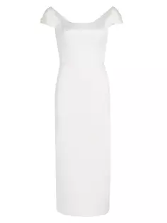 Свадебное платье с открытыми плечами из атласа и тафты микадо Amsale, белый