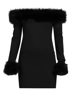 Мини-платье из искусственного меха с открытыми плечами Heron Preston, черный