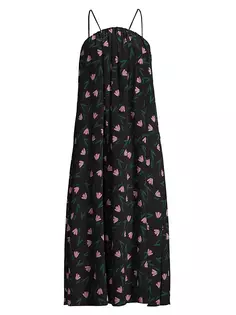 Платье миди из шелкового джерси с цветочным принтом Emporio Armani, черный
