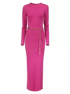 Платье миди из смесовой мериносовой шерсти с поясом Michael Michael Kors, цвет deep fuchsia
