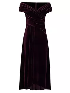 Бархатное платье миди с открытыми плечами Talbot Runhof, цвет aubergine