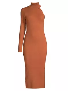 Трикотажное платье миди с одним рукавом Bardot, цвет toffee