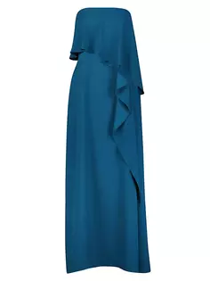 Платье без бретелек с каскадными рюшами Bcbgmaxazria, синий