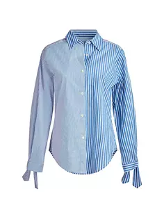Полосатая блузка Gen с завязками на манжетах Halston, цвет blue stripe