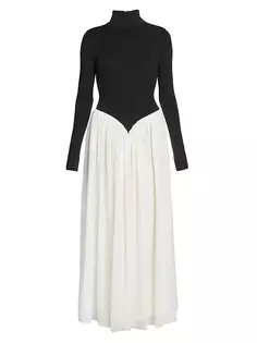 Платье макси с высоким воротником и баскской талией Chloé, белый Chloe
