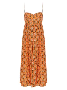 Хлопковое платье макси Curandera Mambo с травяным рисунком Agua By Agua Bendita, цвет orange